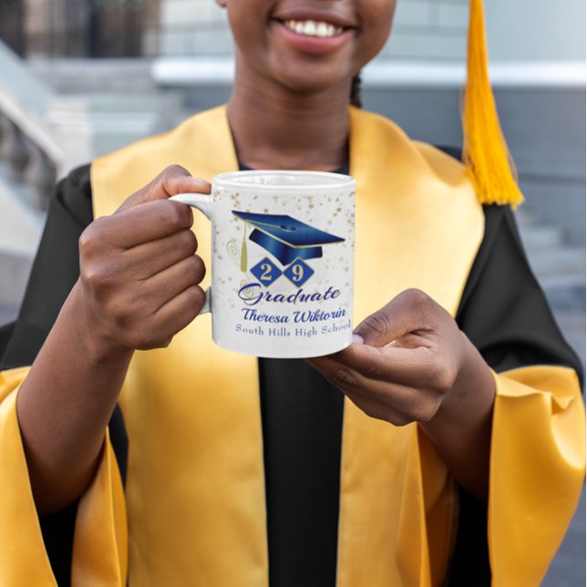 Mug Graduation personnalisée Bleu & Or (Personalized Graduation Blue & Gold Coffee Mug)