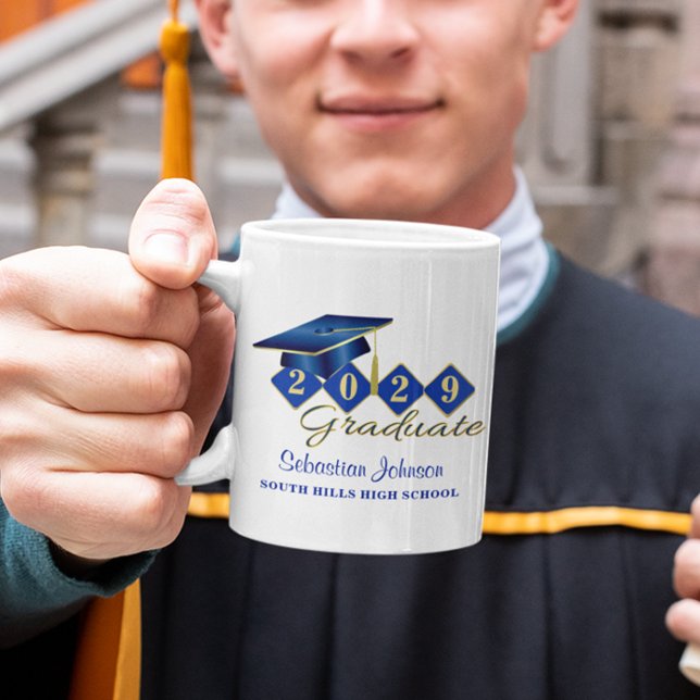 Mug Graduation personnalisée Bleu & Or 20XX (Personalized Graduation Blue & Gold Coffee Mug)