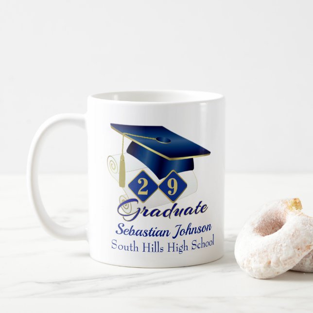 Mug Graduation personnalisée Bleu & Or 20XX (Avec donut)