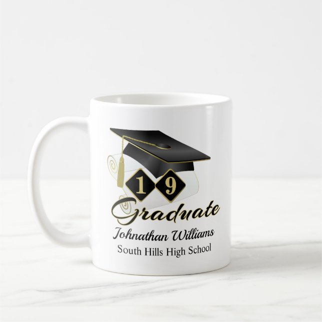 Mug Graduation personnalisée Noir & Or 20XX (Gauche)