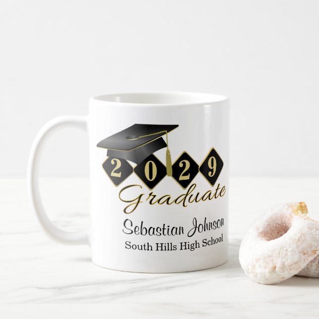 Mug Graduation personnalisée Noir & Or 20XX (Avec donut)