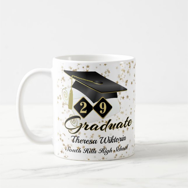 Mug Graduation personnalisée Noir & Or 20XX (Gauche)