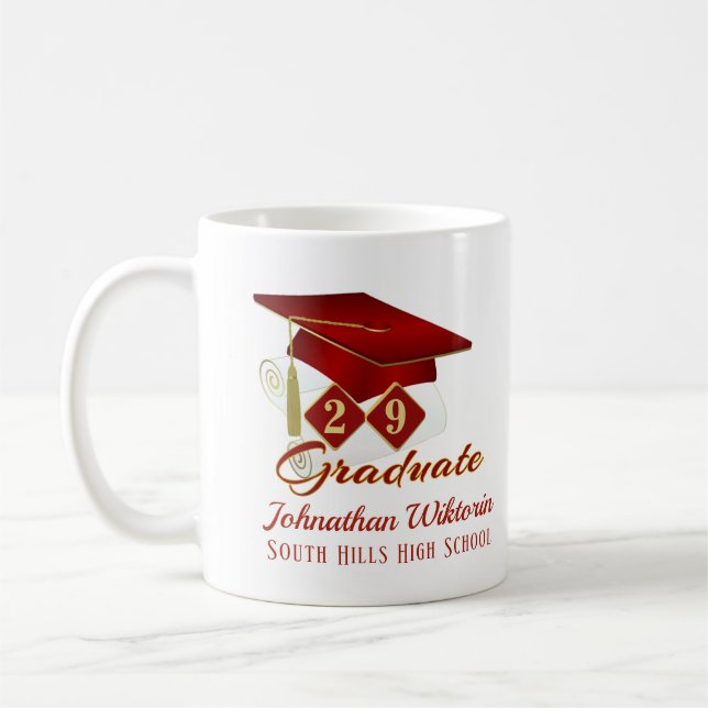 Mug Graduation personnalisée Rouge & Or 20XX (Gauche)
