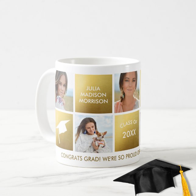 Mug Graduation Photo Collage Gold Classe de 20XX Custo (Créateur téléchargé)