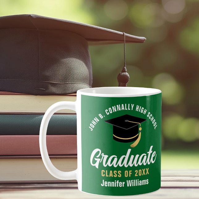 Mug Gradué Blanc Vert Diplômé Personnalisé (Créateur téléchargé)