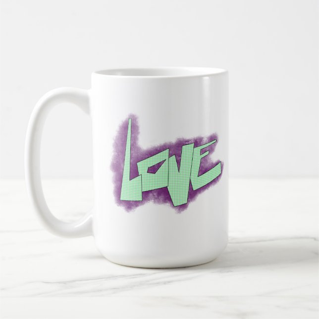 Mug graffiti d'amour violet vert menthe typographie po (Gauche)