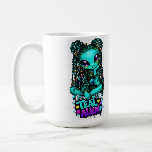 Mug graffiti extraterrestre sarcelle 45 cl (Gauche)