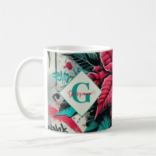 Mug Graffiti floral personnalisé Grungy Poinsettia
