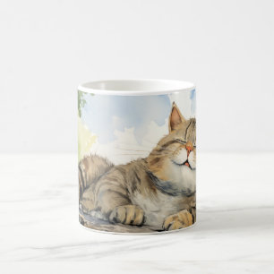 Mug Graisse Chat Se Détendre Sur Le Tronc Arbre Animal