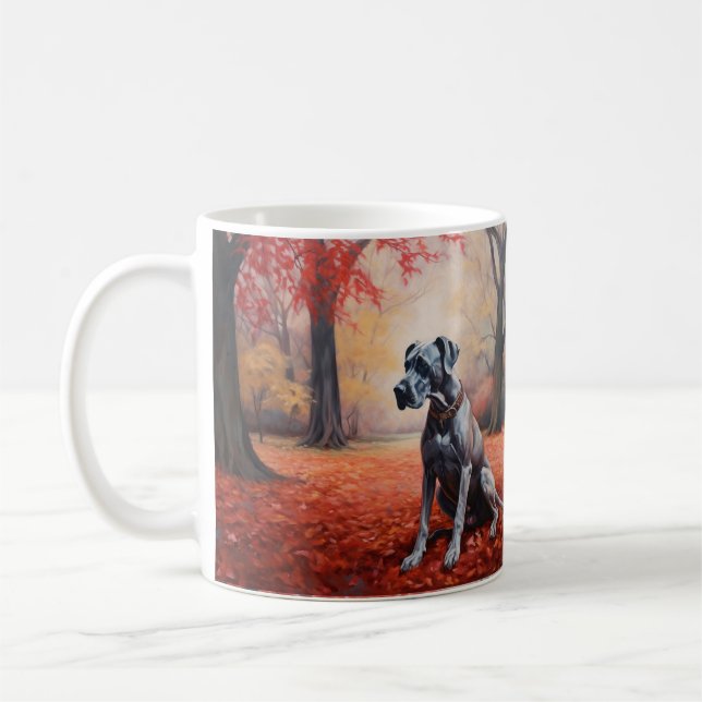Mug Grand Danois dans les feuilles d'automne qui tombe (Gauche)
