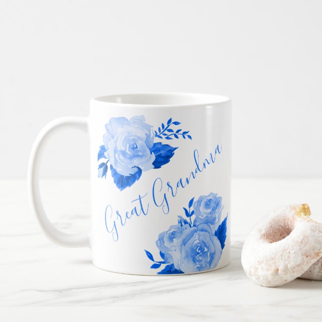 Mug Grand grand-mère aquarelle Floral Rose bleu (Avec donut)