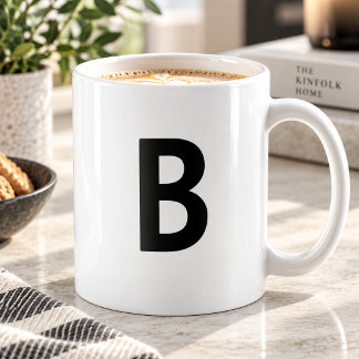 Mug Grand lettre initiale noire monogramme minimaliste