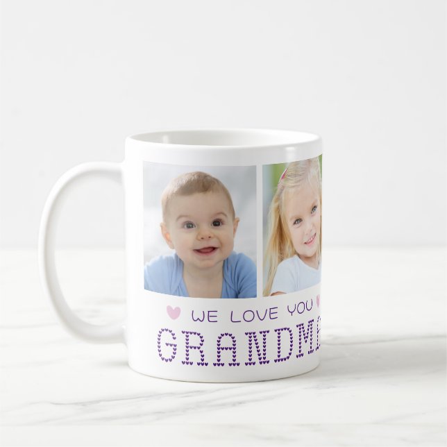 Mug Grand-mère 4 Photos Coeurs Couleurs personnalisées (Gauche)