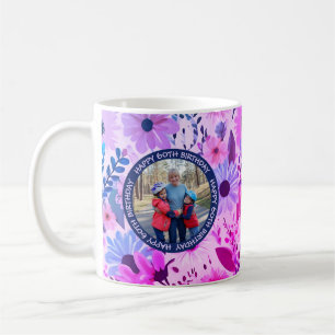 Mug Grand-mère 60e anniversaire rose et bleu photo flo