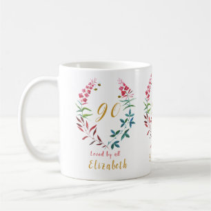 Mug Grand-mère 90e anniversaire Floral Ajouter votre n