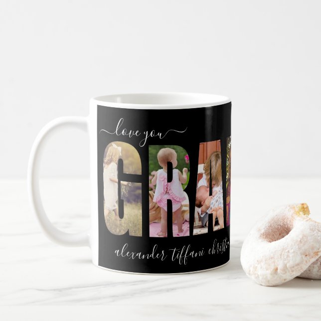 Mug Grand-mère Amour Sept Photo Petits-enfants Noms No (Avec donut)