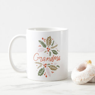 Mug Grand-mère brillant Holly Noël Rouge Script