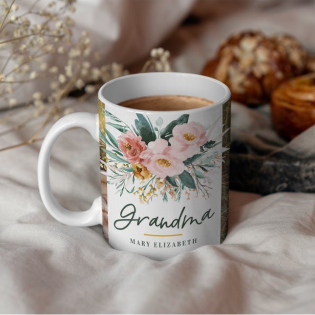 Mug Grand-mère cadeau 2 photo rose girolle aquarelle f (Créateur téléchargé)