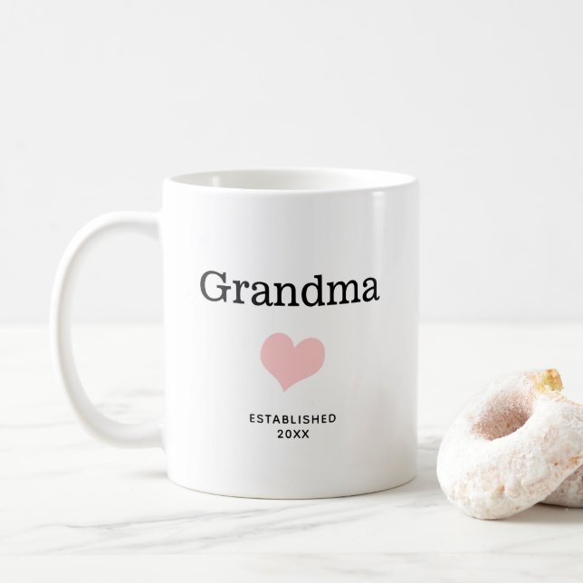 Mug Grand-mère, Coeur rose, Photo unique personnalisée (Avec donut)