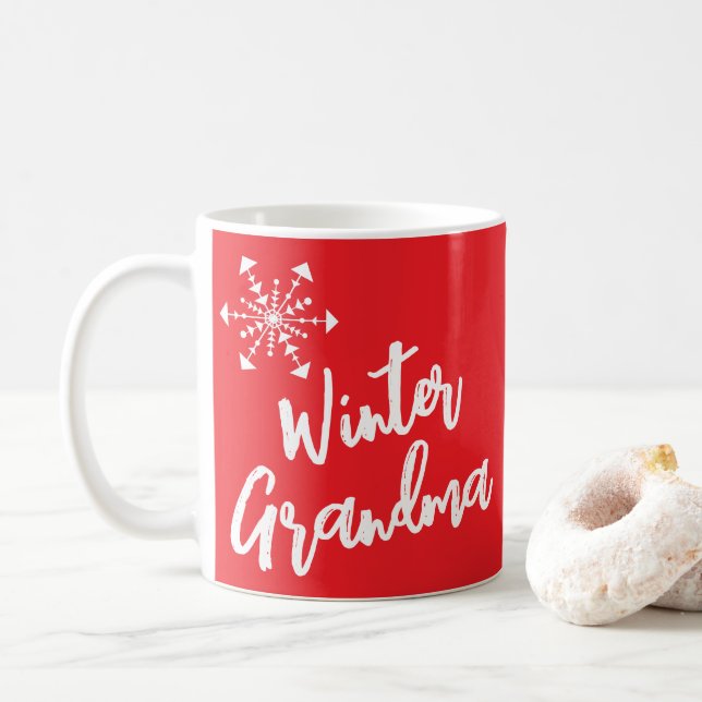 Mug Grand-mère d'hiver Nom personnalisé Red Festive (Avec donut)