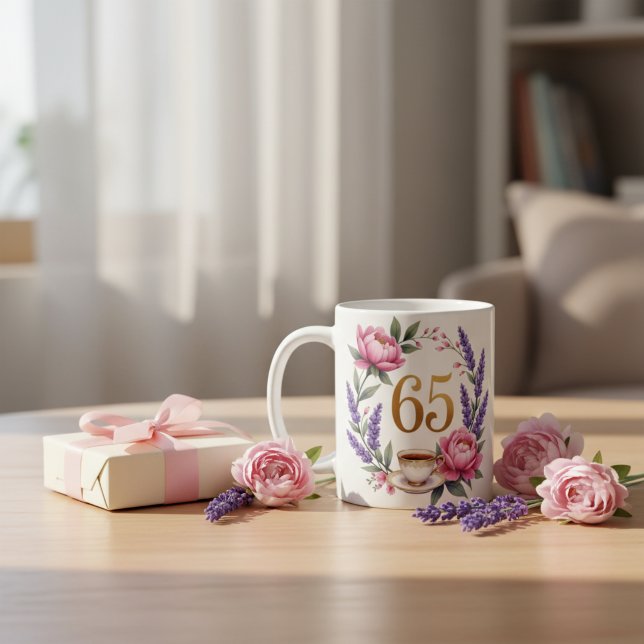 Mug Grand-mère élégante florale 65e anniversaire perso (Personalized 65th Birthday Grandma Elegant Floral Coffee Mug)