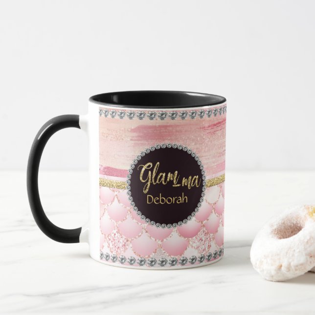 Mug Grand-mère glam-ma Parties scintillant rose Nom de (Avec donut)