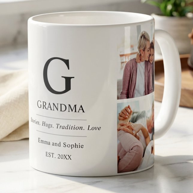 Mug Grand-mère Multi Photo Grand-mère Typographie Mign (Créateur téléchargé)