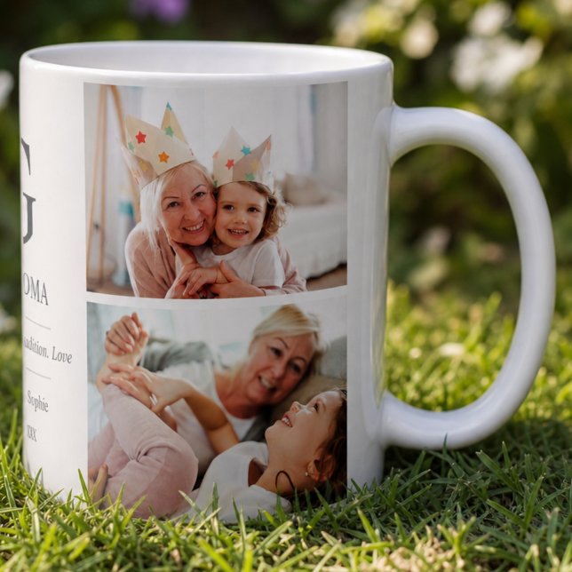 Mug Grand-mère Multi Photo Grand-mère Typographie Mign (Créateur téléchargé)