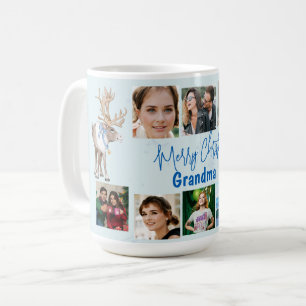 Mug Grand-mère Noël Famille Photo Collage Blue Deer
