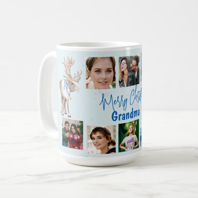 Mug Grand-mère Noël Famille Photo Collage Blue Deer (Devant gauche)