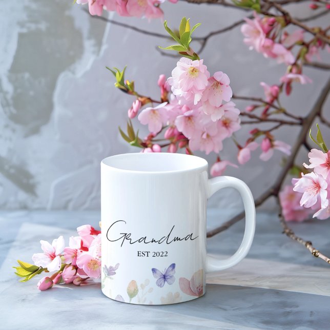 Mug Grand-mère personnalisée Année de création - Fleur (Créateur téléchargé)