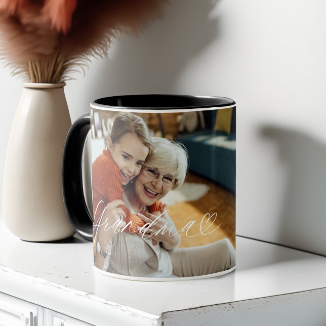 Mug Grand-mère Script Coeur Grateful Chaque instant Ph (Grandma Script Heart Grateful Every Moment Photo Mug)