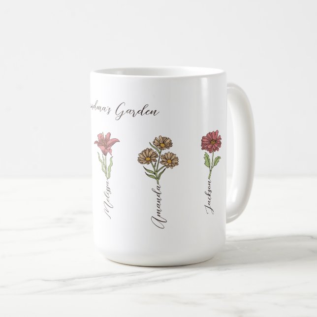 Mug Grand-mère's Flower Garden 5 petits Nom Floral (Devant droit)