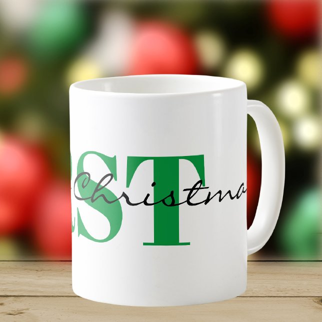 Mug Grand monogramme vert et Joyeux Noël Classique (Créateur téléchargé)