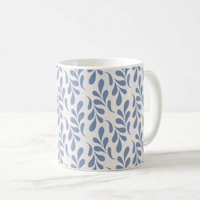 Mug Grand motif botanique feuille bleu côtier (Devant droit)