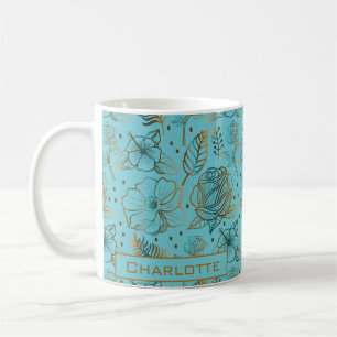 Mug Grand motif floral à fleurs dorées avec nom person