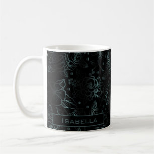 Mug Grand motif floral fleur gris nom personnalisé