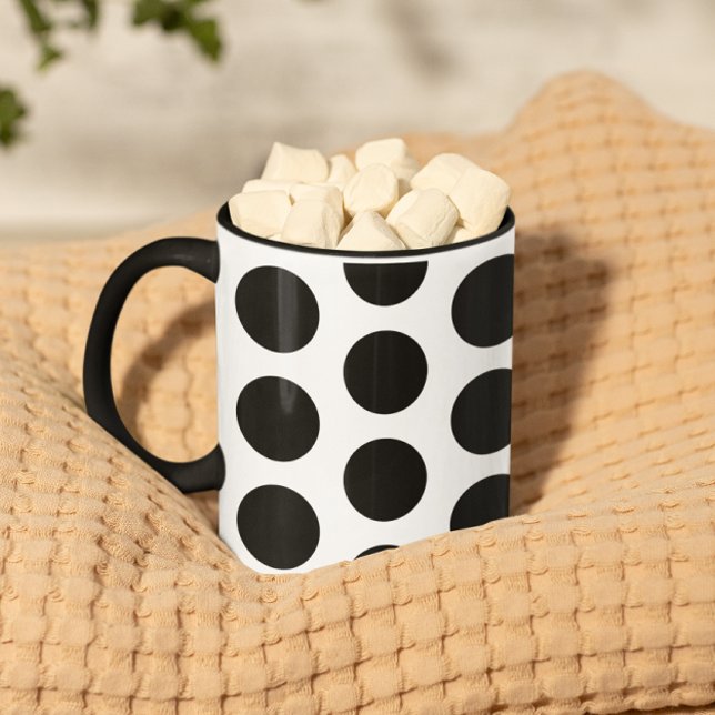 Mug Grand Motif Pois noir (Big Black Polka Dots Pattern Mug)