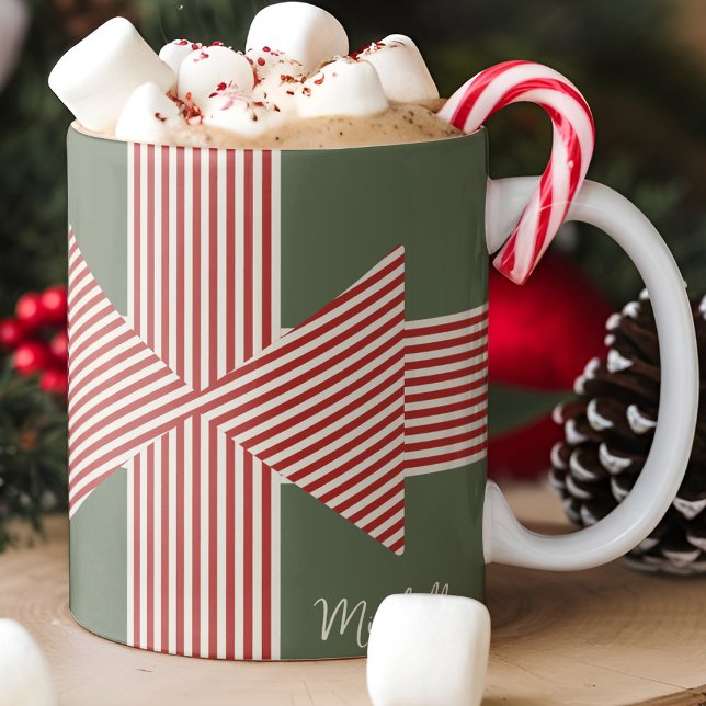 Mug Grand Nœud de Ruban Rayé (Bold Holiday Themed Mug with Name)