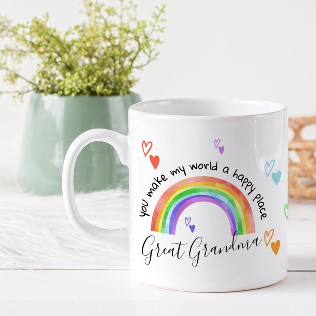 Mug Grand-parent Arc-en-ciel et Coeurs Joyeux Lieu (Créateur téléchargé)