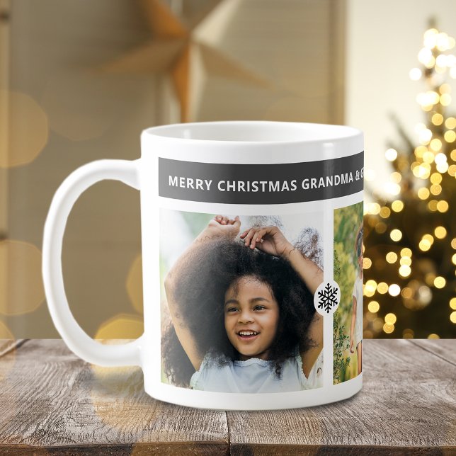Mug Grand-parents de Noël moderne 3 Photos (Modern Christmas Grandparents 3 Photos Coffee Mug)