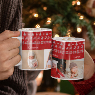 Mug Grand-parents Noël 5 petits-enfants Photo Rouge