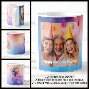 Mug Grand-père Message Anniversaire Ballons Photo Mode