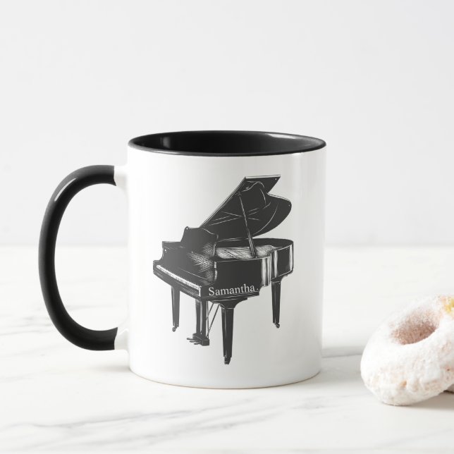 Mug Grand Piano avec le nom Pianiste Piano Enseignant (Avec donut)