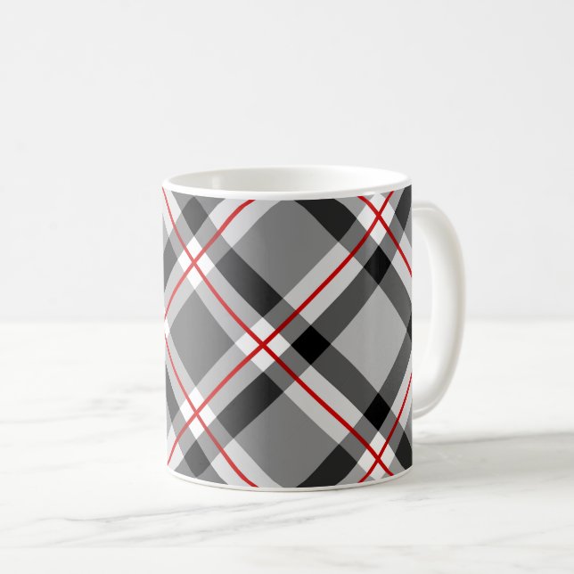 Mug Grand Plaid moderne, noir, blanc, gris et rouge (Devant droit)