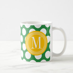 Mug Grand pois vert-foncé et jaune décoré d'un