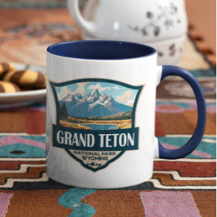 Mug Grand Teton National Park Illustration Retro