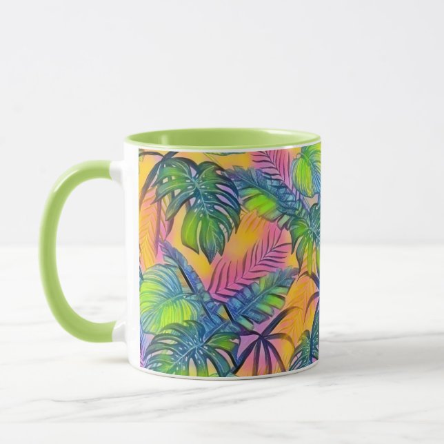 Mug Grande aquarelle feuille tropicale colorée (Gauche)