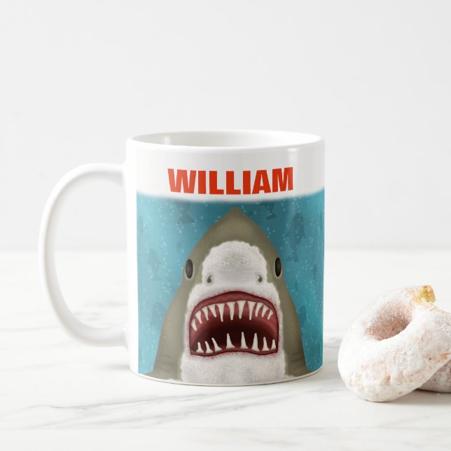 Mug Grande Attaque de requin blanc Personnalisé Océan  (Avec donut)
