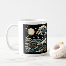 Grande Vague Poisson Nuit Étoilée en Gravure sur B